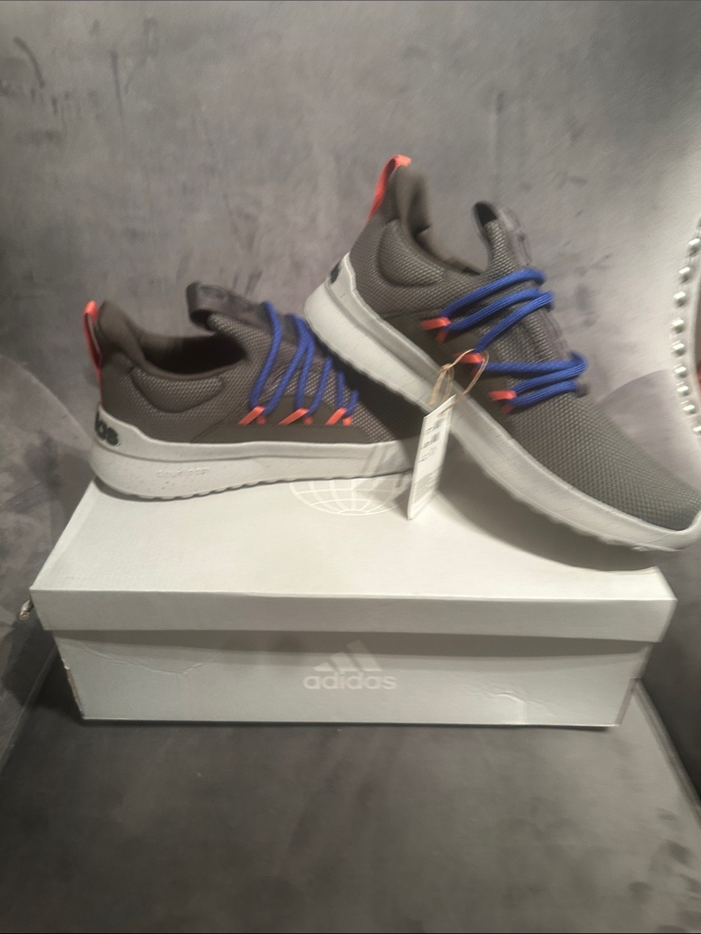 adidas Men's Gray Mesh Sneakers with Blue Laces and Red Accents